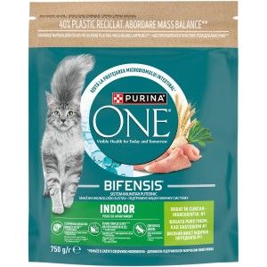 PURINA ONE INDOOR Formula, Curcan si Cereale Integrale, hrana uscata pentru pisici, 750 g (Hrana Uscata - Pisici)