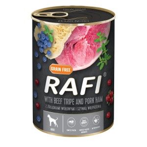 Hrana Umeda Caini, Rafi Dog, Sunca de Porc si Burta de Vita, 400 g (Hrana Umeda - Caini)
