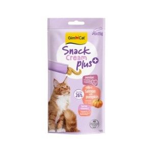 Recompense pisici senior, GimCat Snack Cream Plus+, Somon si Dovleac, 6 x 15 g (Delicii - Pisici)