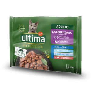 Hrana umeda pisici, Ultima Cat, Adult Sterilizat Fit & Delicious Multipack, Ton, Pastrav, Somon & Peste Oceanic, 4x85 g (Hrana Umeda - Pisici)