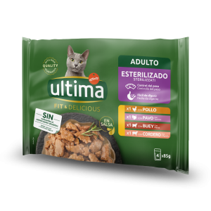 Hrana umeda pisici, Ultima Cat, Adult Sterilizat Fit & Delicious Multipack, Pui, Curcan, Vita & Miel, 4x85 g (Hrana Umeda - Pisici)