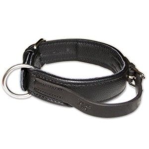 Zgarda K9 piele cu maner, 40 mm x 80 cm, neagra