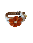 Bestia Zgarda Flower, Piele Naturala, S: 25-30 cm, Alb/ Maro/ Portocaliu (Zgarzi)