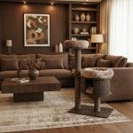 Ansamblu de joaca pisici, Meraki Home, Espresso Cloud Small, 65 x 45 x 119 cm