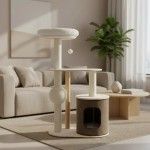 Ansamblu de joaca pisici, Meraki Home, Ivory Haven, 70 x 39 x 118 cm