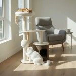 Ansamblu de joaca pisici, Meraki Home, Ivory Haven, 70 x 39 x 118 cm