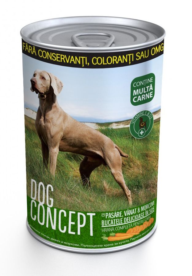 DOG CONCEPT Pasare/ Vanat/ Morcovi, 415 g