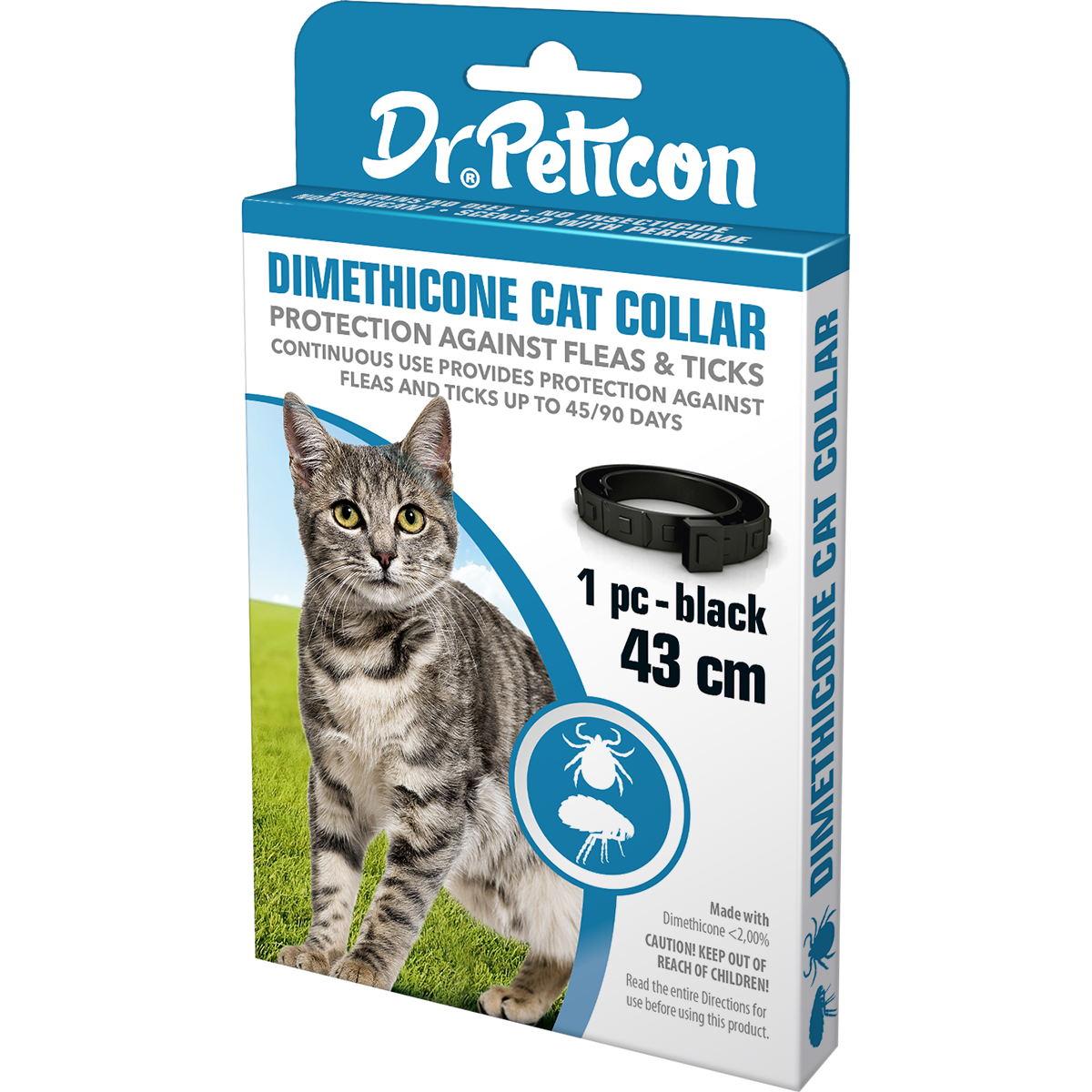 Dr. Peticon, Zgarda Antiparazitara pentru Pisici, 43 cm - negru