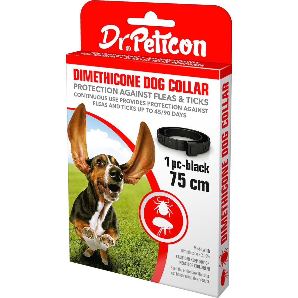 Dr. Peticon, Zgarda Antiparazitara pentru Caini, 75 cm - negru