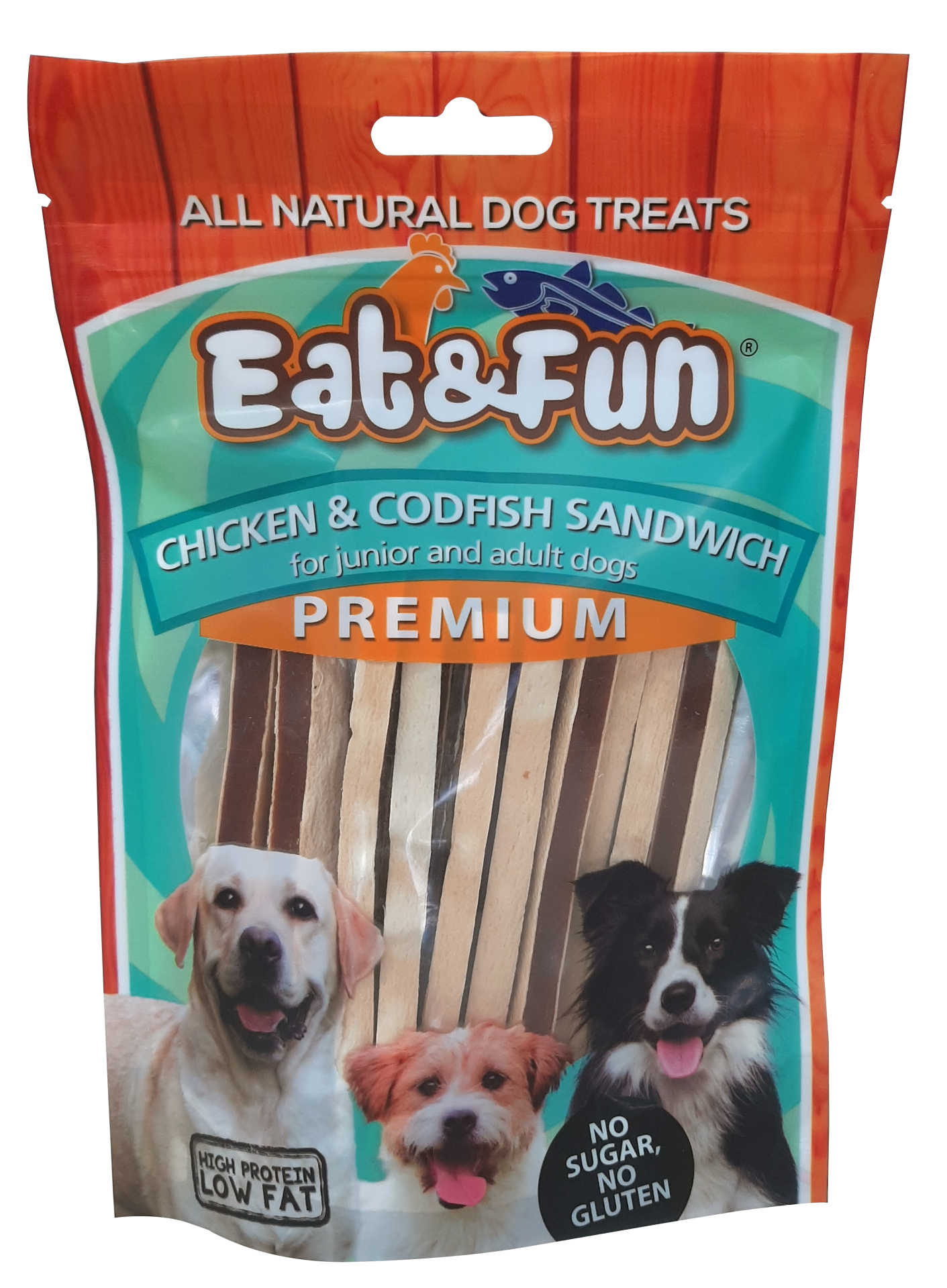 Recompense caini, Eat & Fun Chicken & Codfish Sandiwch, 100 g