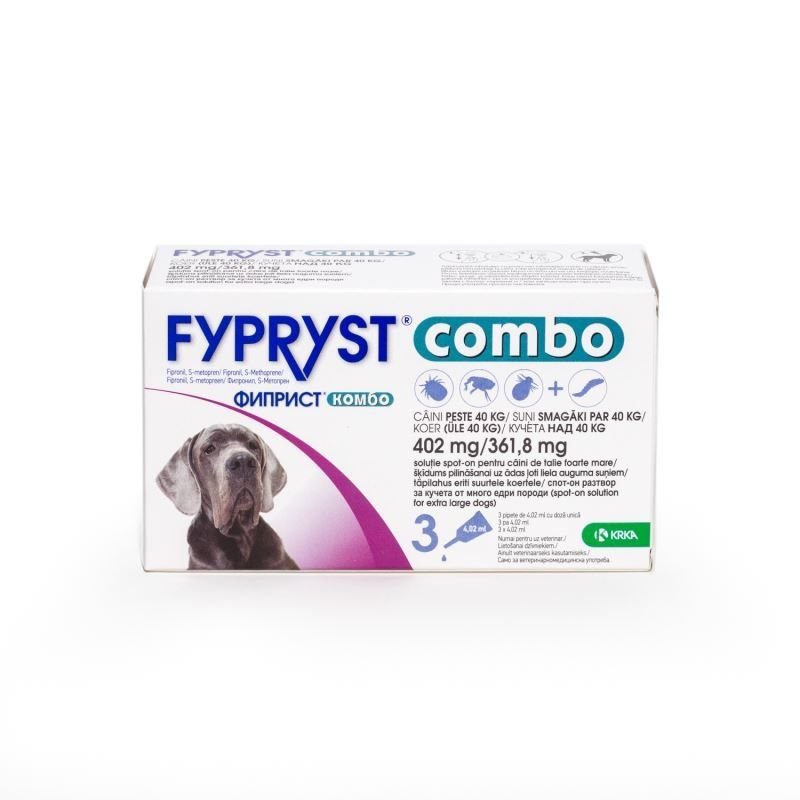 Fypryst Combo Dog XL 402 mg, pipete antiparazitare caini talie foarte mare (40 - 60 kg), cutie 3 pipete