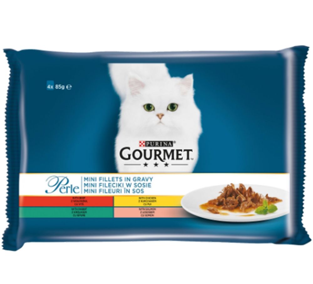 Gourmet Perle Multipack cu Vita, Pui, Iepure, Somon, 4 x 85 g Gourmet imagine 2022