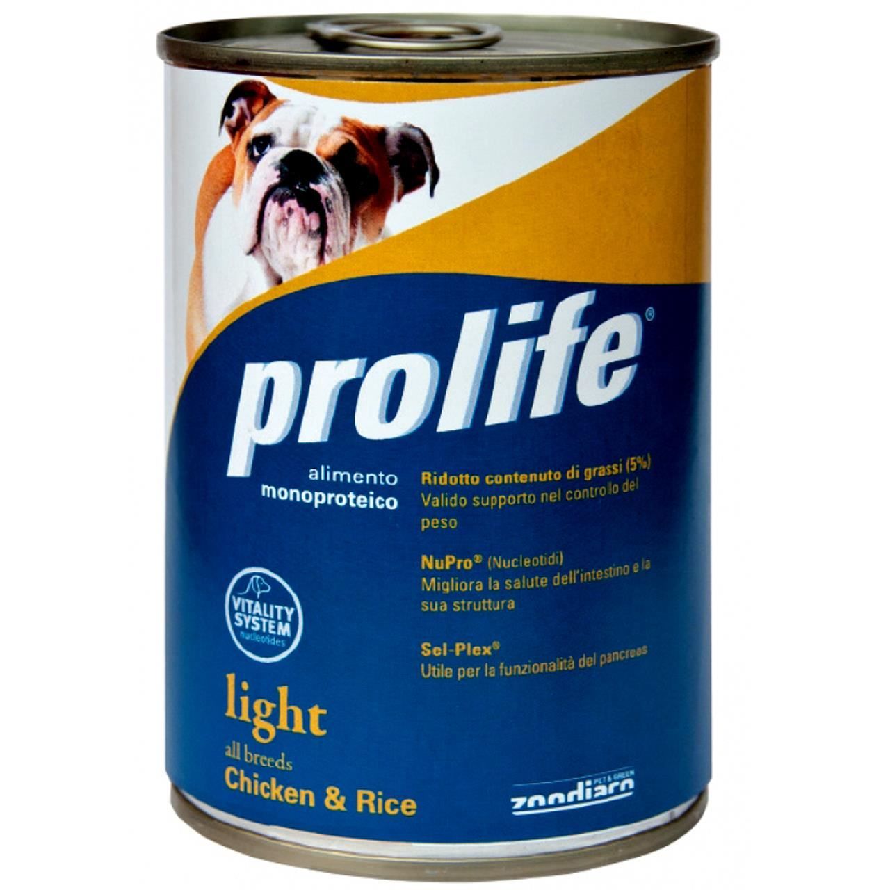 Hrana umeda pentru caini premium prolife adult light chicken & rice 400 gr