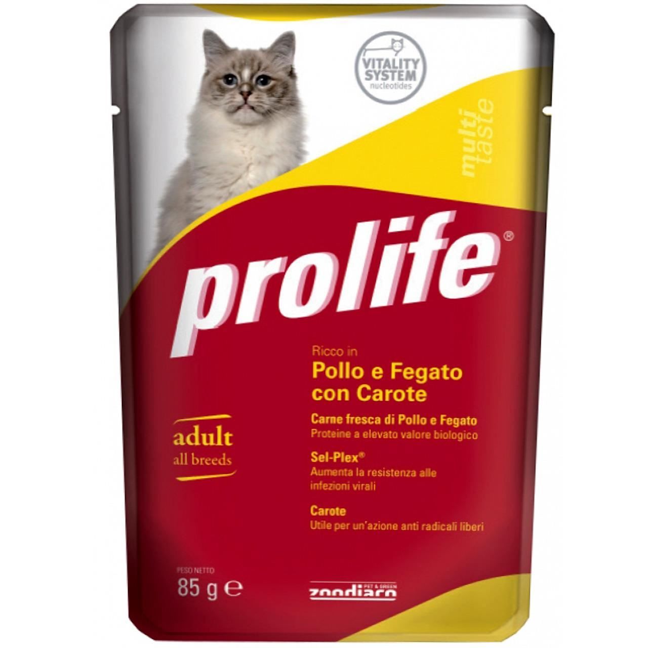 Hrana umeda pentru pisici premium prolife adult pui si ficat cu morcovi plic 85 gr