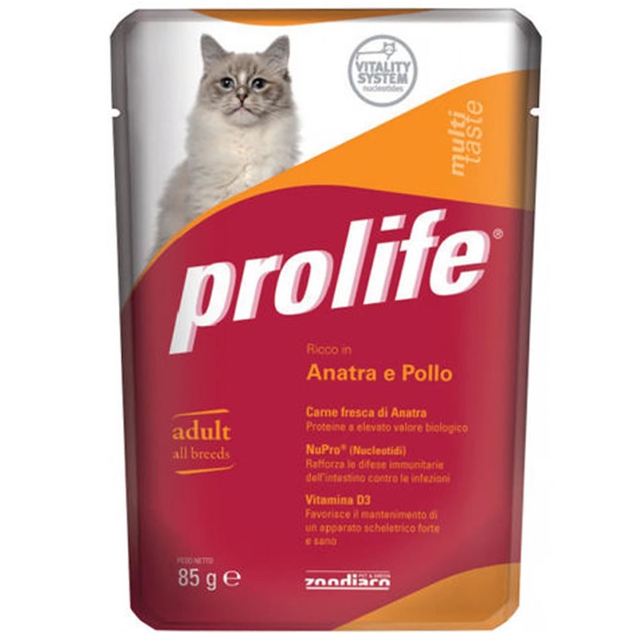 Hrana umeda pentru pisici premium prolife adult rata/ pui plic 85gr/26605
