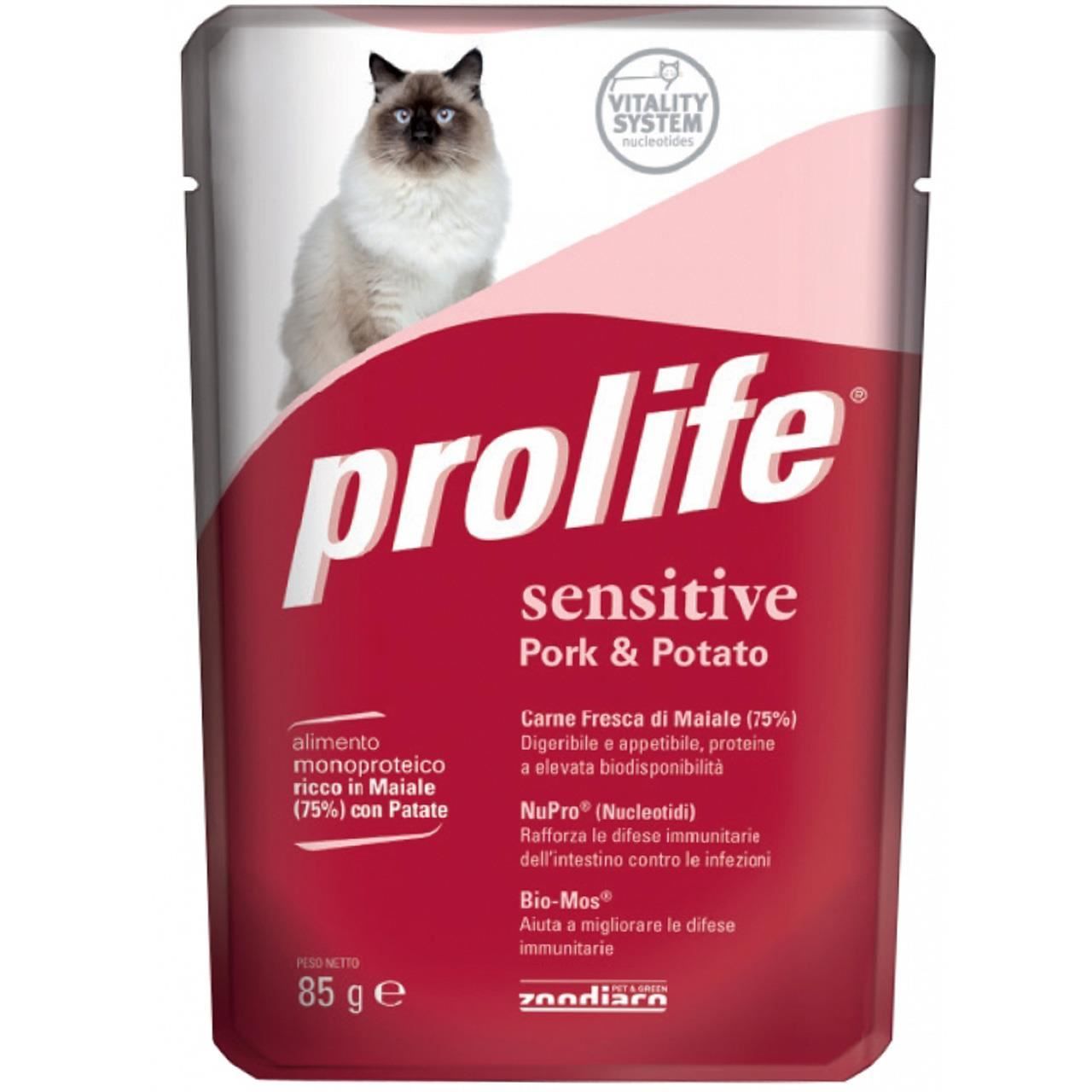 Hrana Umeda Pentru Pisici Premium Prolife Adult Sensitive Porc & Cartof Plic 85gr/26353 (plic)