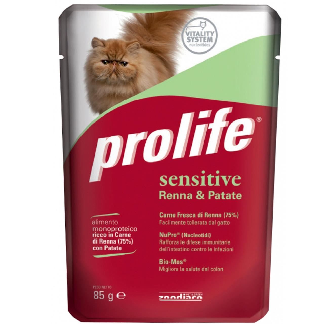 Hrana umeda pentru pisici premium prolife adult sensitive ren & cartofi plic 85 gr