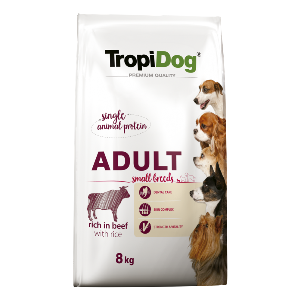 TropiDog Premium Adult, Talie Mica, Vita & Orez, 8 kg