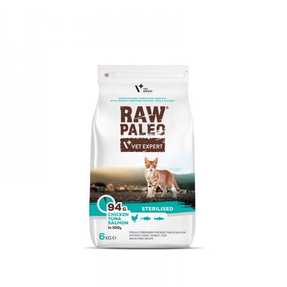 Raw Paleo Cat, Sterilised, Chicken & Tuna & Somon, 6 kg