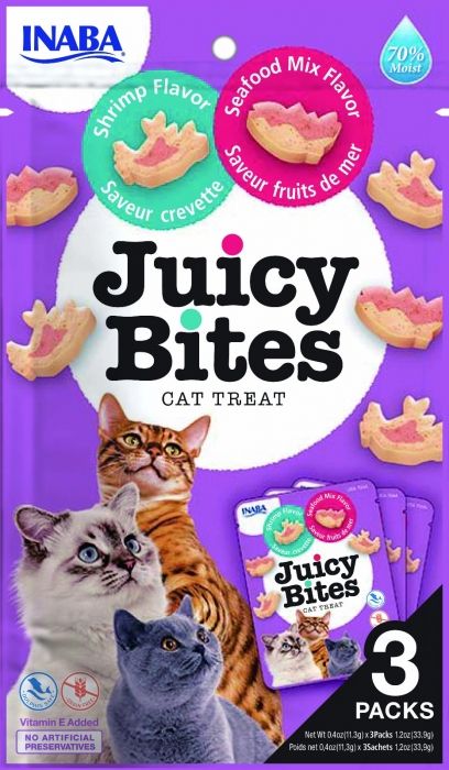 Juicy Bites Recompense pentru Pisici cu Creveti si Mix Fructe de Mare, 11.3 g x 3 buc