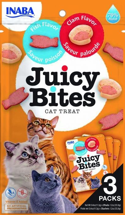 Juicy Bites Recompense pentru Pisici cu Peste si Scoici, 11.3 g x 3 buc