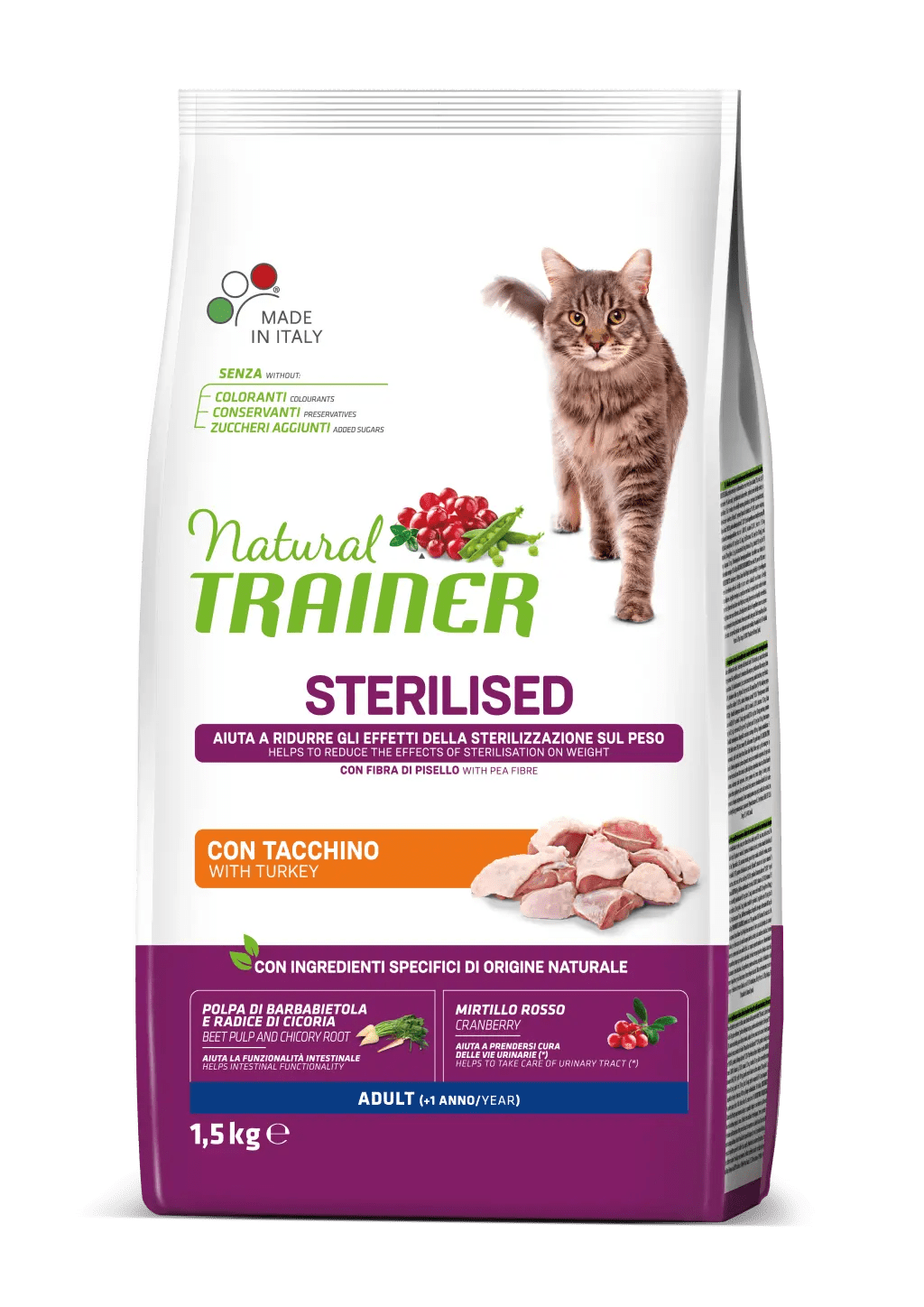 Natural Trainer, Pisica Adulta Sterilizata cu Curcan, 1.5 kg