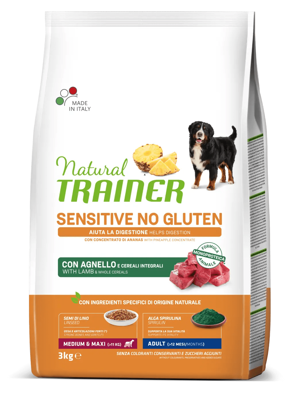 Natural Trainer, Sensitive No Gluten Medium Maxi Adult, Miel si Cereale Integrale, 3 kg Adult
