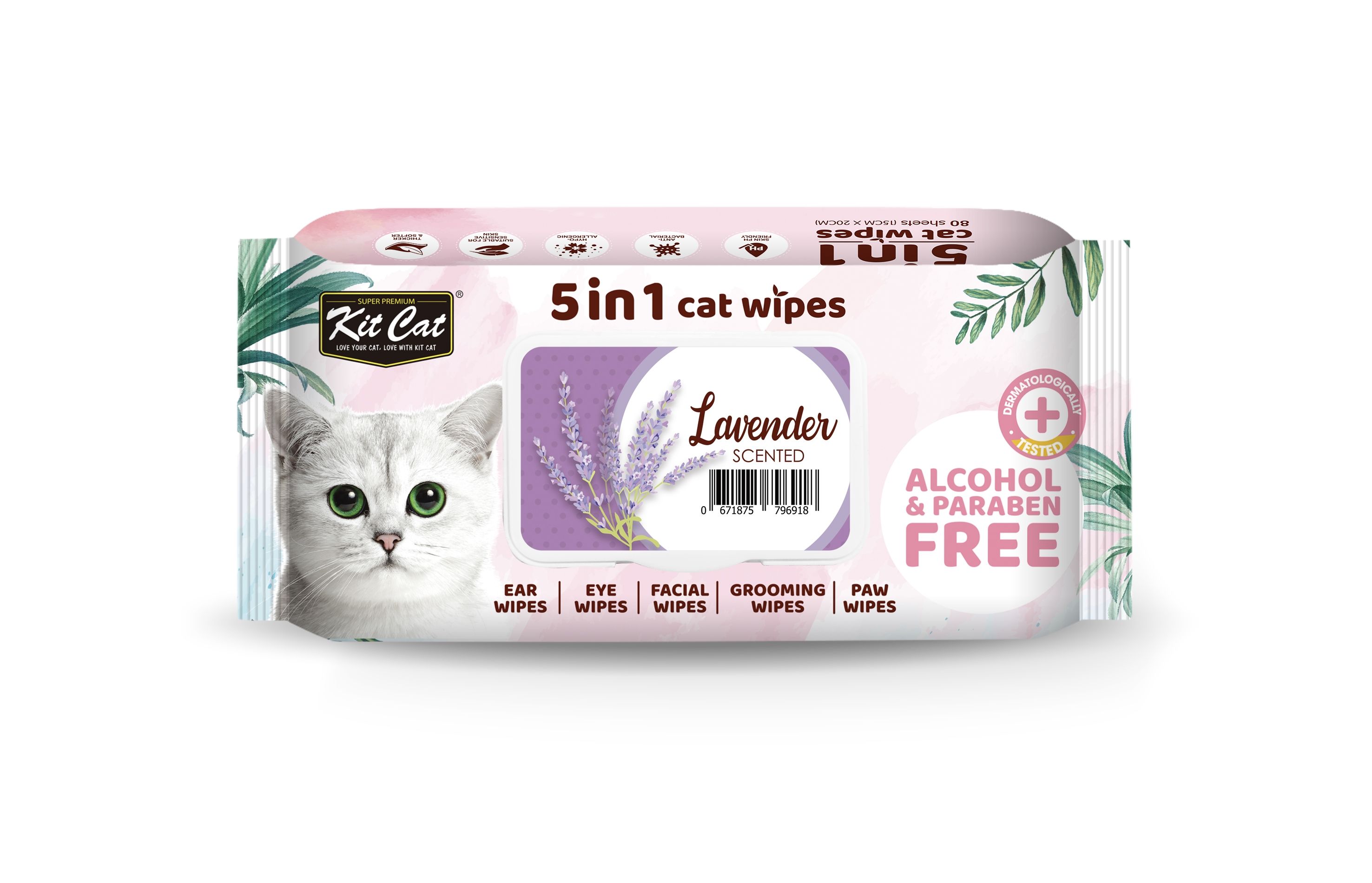 Servetele umede pentru pisici, Kit Cat 5in1 Lavanda, 80 buc 5in1