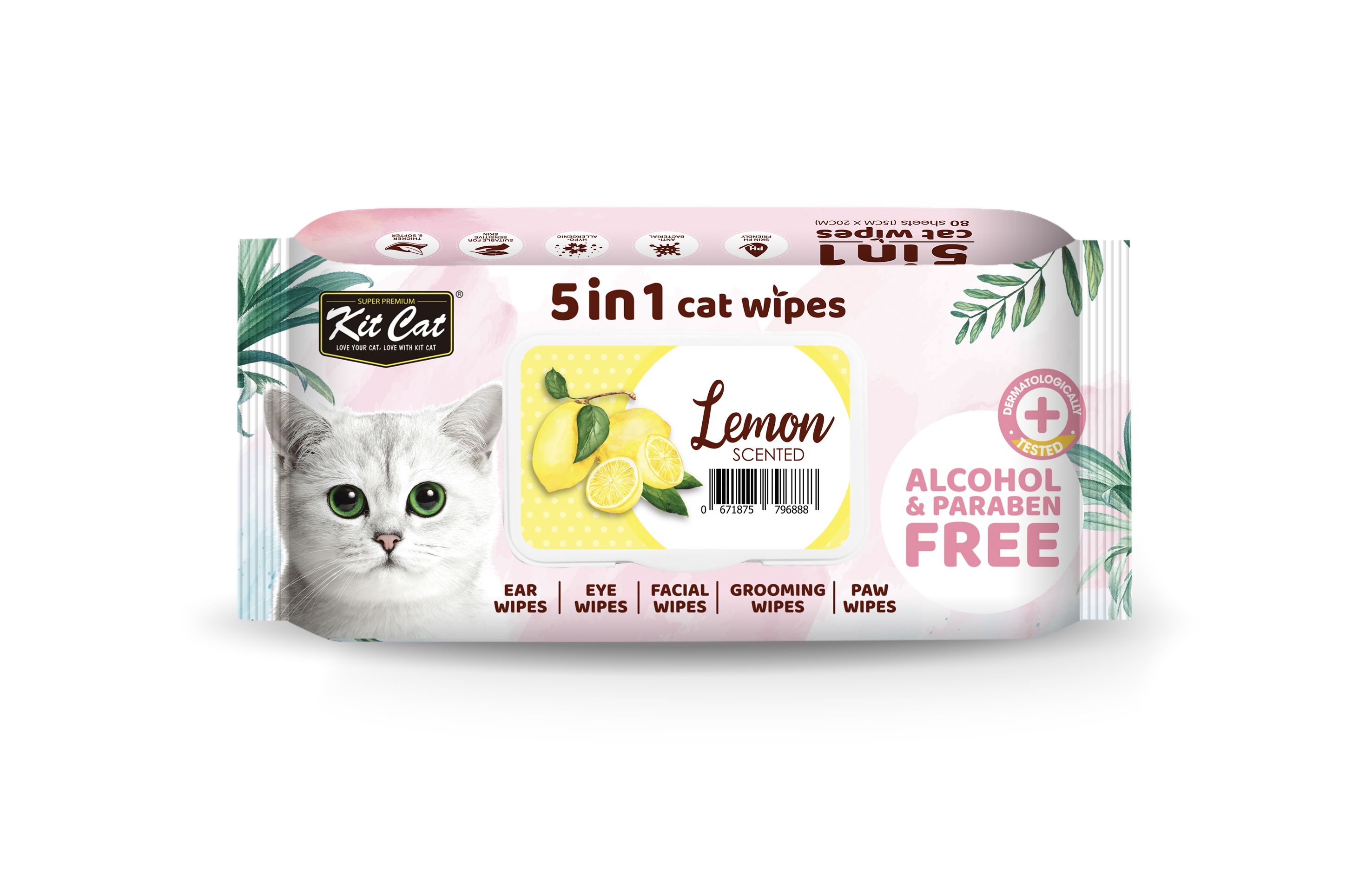 Servetele umede pentru pisici, Kit Cat 5in1 Lemon, 80 buc 5in1