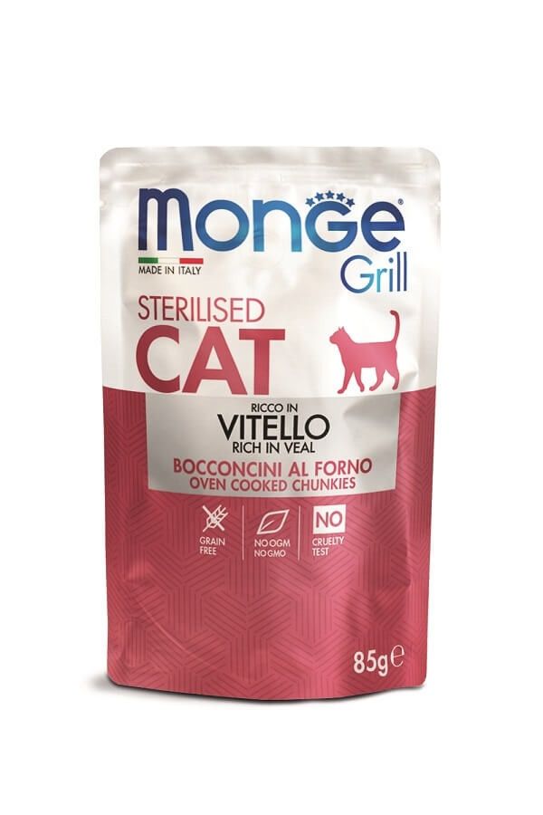 Monge Grill Chunkies Sterilised Cat, Vitel, 85 g