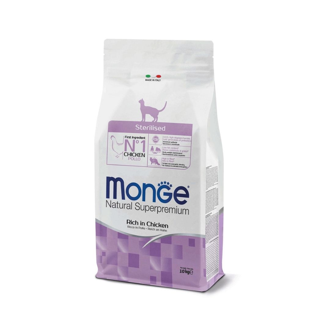 Monge Natural Superpremium Sterilised Cat, Pui, 10 kg