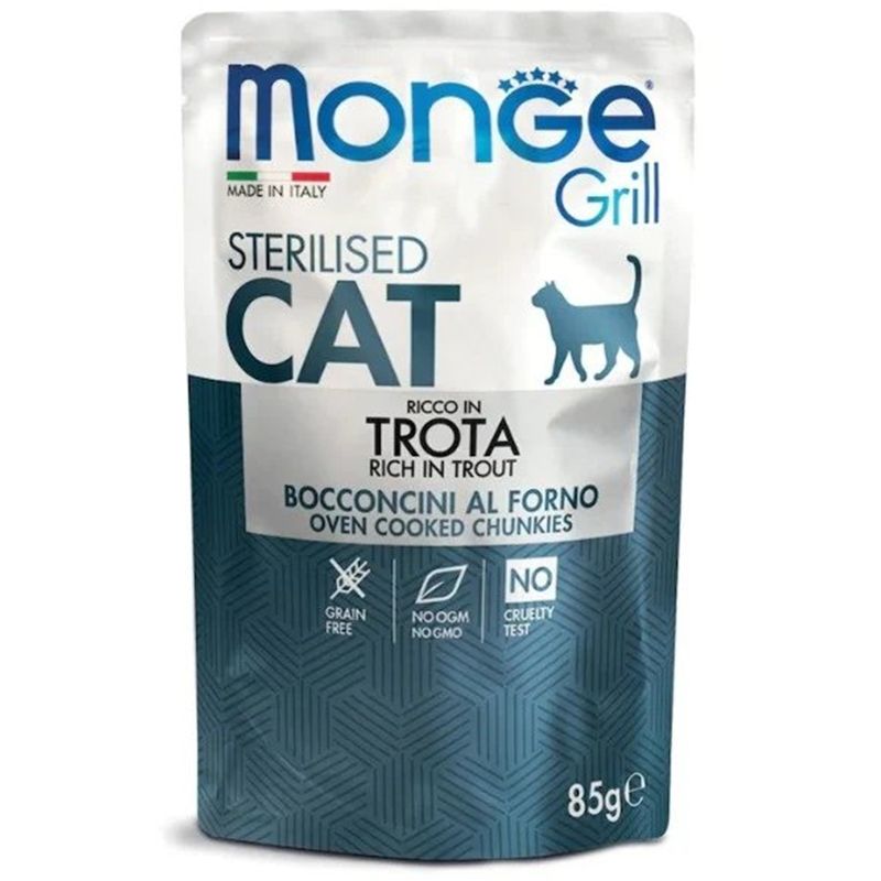 Monge Grill Sterilised Cat, Pastrav, 85 g