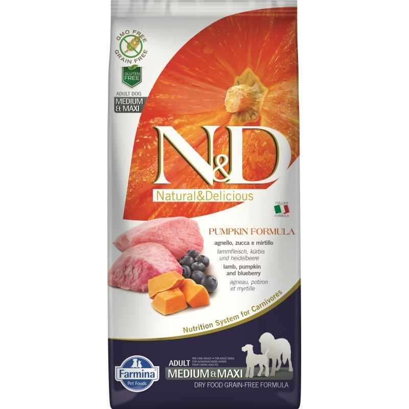 N&D Dog GF Pumpkin Lamb & Blueberry Adult Medium Maxi, 12 Kg