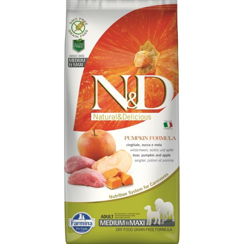 N&D Dog GF Pumpkin Boar & Apple Adult Medium Maxi, 12 Kg