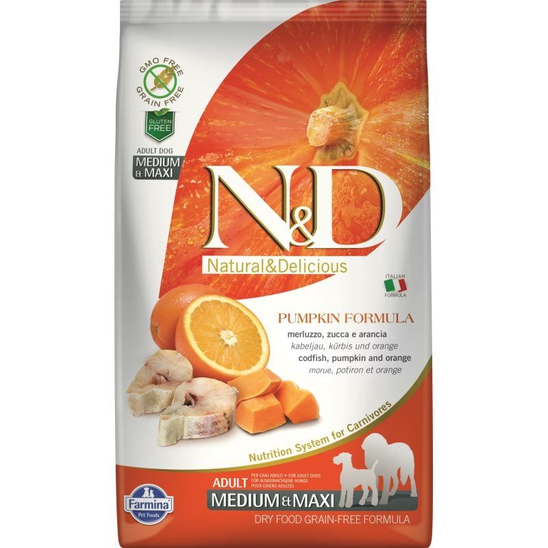 N&D Dog GF Pumpkin Codfish & Orange Adult Medium Maxi, 2.5 kg 2.5 imagine 2022