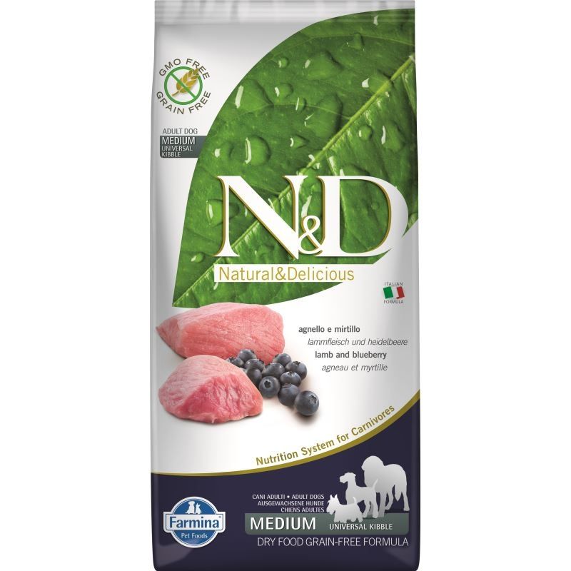 N&D Dog GF Lamb & Blueberry Adult Medium, 12 Kg