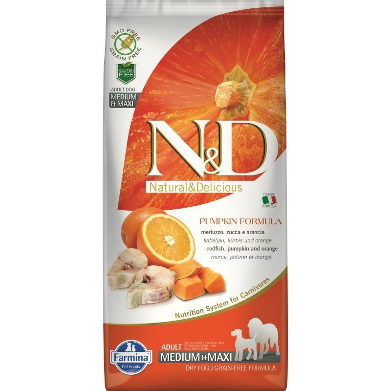 N&D Dog GF Pumpkin Codfish & Orange Adult Medium Maxi, 12 kg Adult imagine 2022