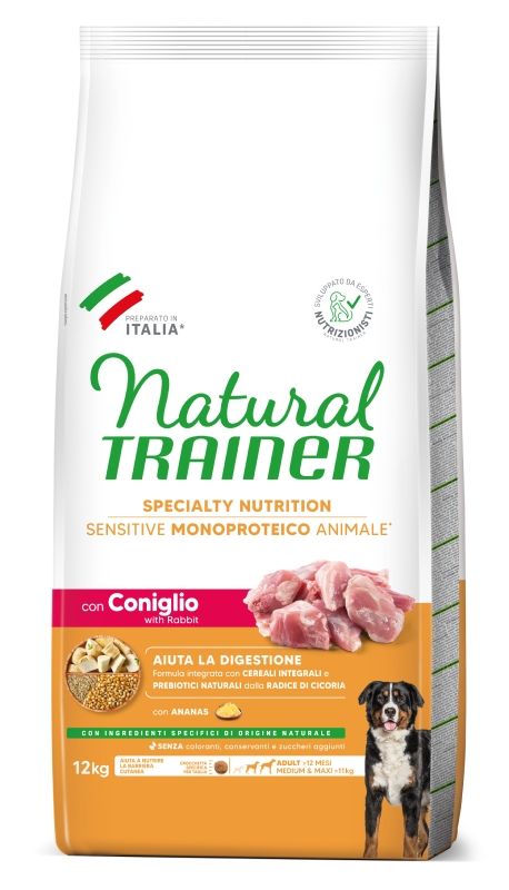 Hrana Uscata Caini, Natural Trainer, Sensitive No Gluten Medium-Maxi Adult, Iepure, 12 kg