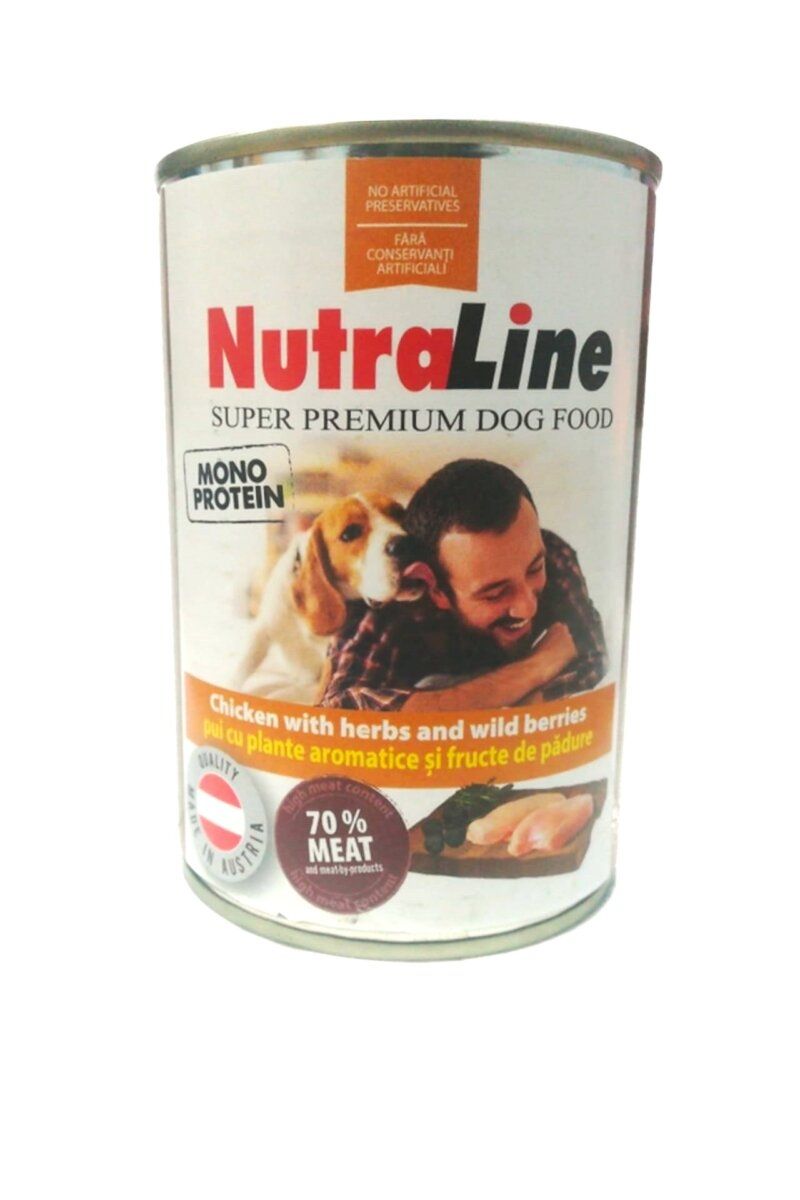 Hrana umeda caini, Nutraline Adult Monoprotein Pui & Plante Aromatice, 400 g