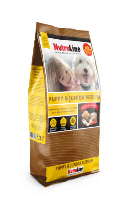 Hrana uscata caini, Nutraline Puppy & Junior Mediu, 3 kg