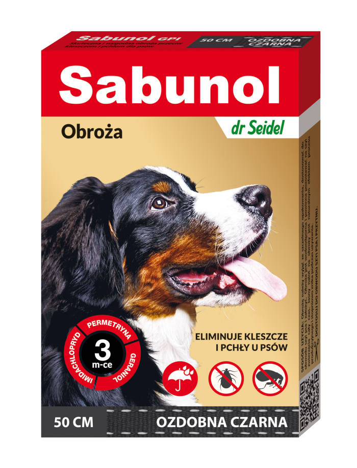 Sabunol Dog GPI, Zgarda Antiparazitara Caini 10-25 kg, Culoare Negru (50cm)