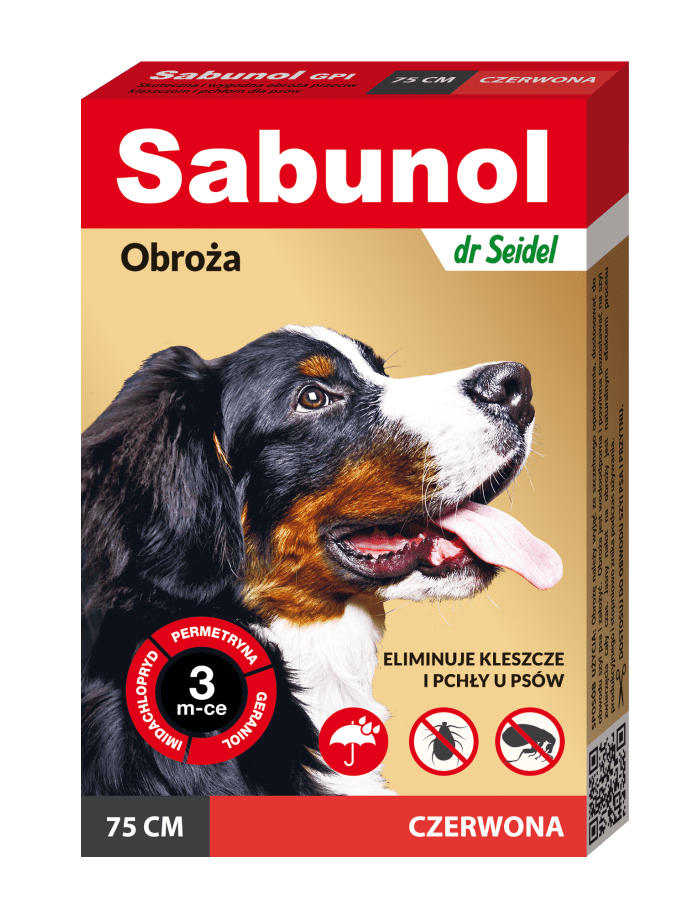 Sabunol Dog GPI, Zgarda Antiparazitara Caini 25-50 kg, Culoare Rosu (75cm)