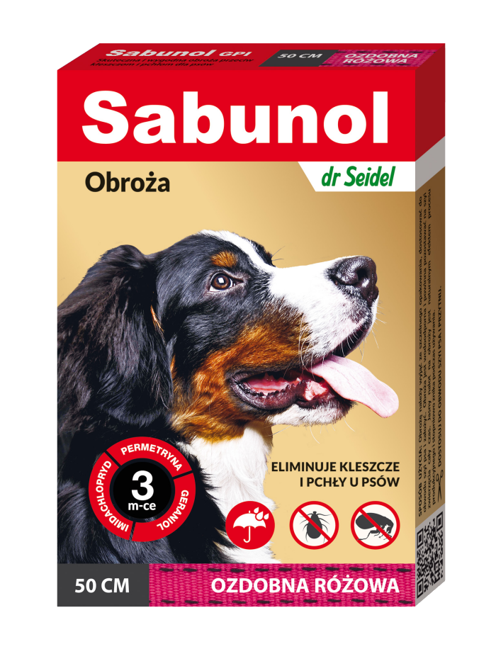 Sabunol Dog GPI, Zgarda Antiparazitara Caini 10-25 kg, Culoare Roz (50cm)