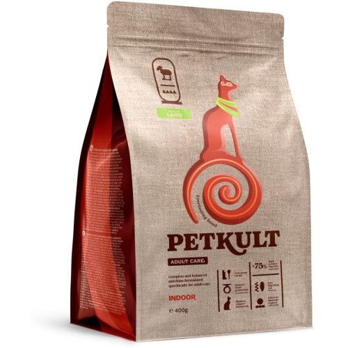 Hrana uscata Petkult Adult Care Indoor pentru pisici, cu continut ridicat de miel, 400 g