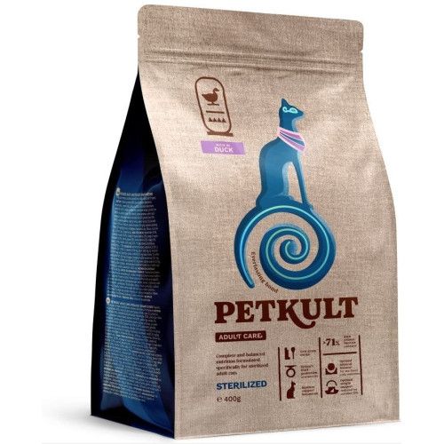 Hrana uscata Petkult Adult Care Sterilized pentru pisici, cu continut ridicat de rata, 400 g