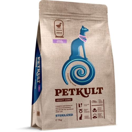 Hrana uscata Petkult Adult Care Sterilized pentru pisici, cu continut ridicat de rata, 7 kg