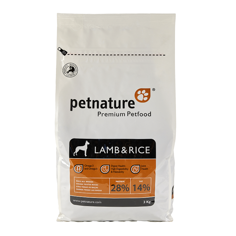 Petnature Lamb & Rice, hrana uscata premium, 3 kg câini