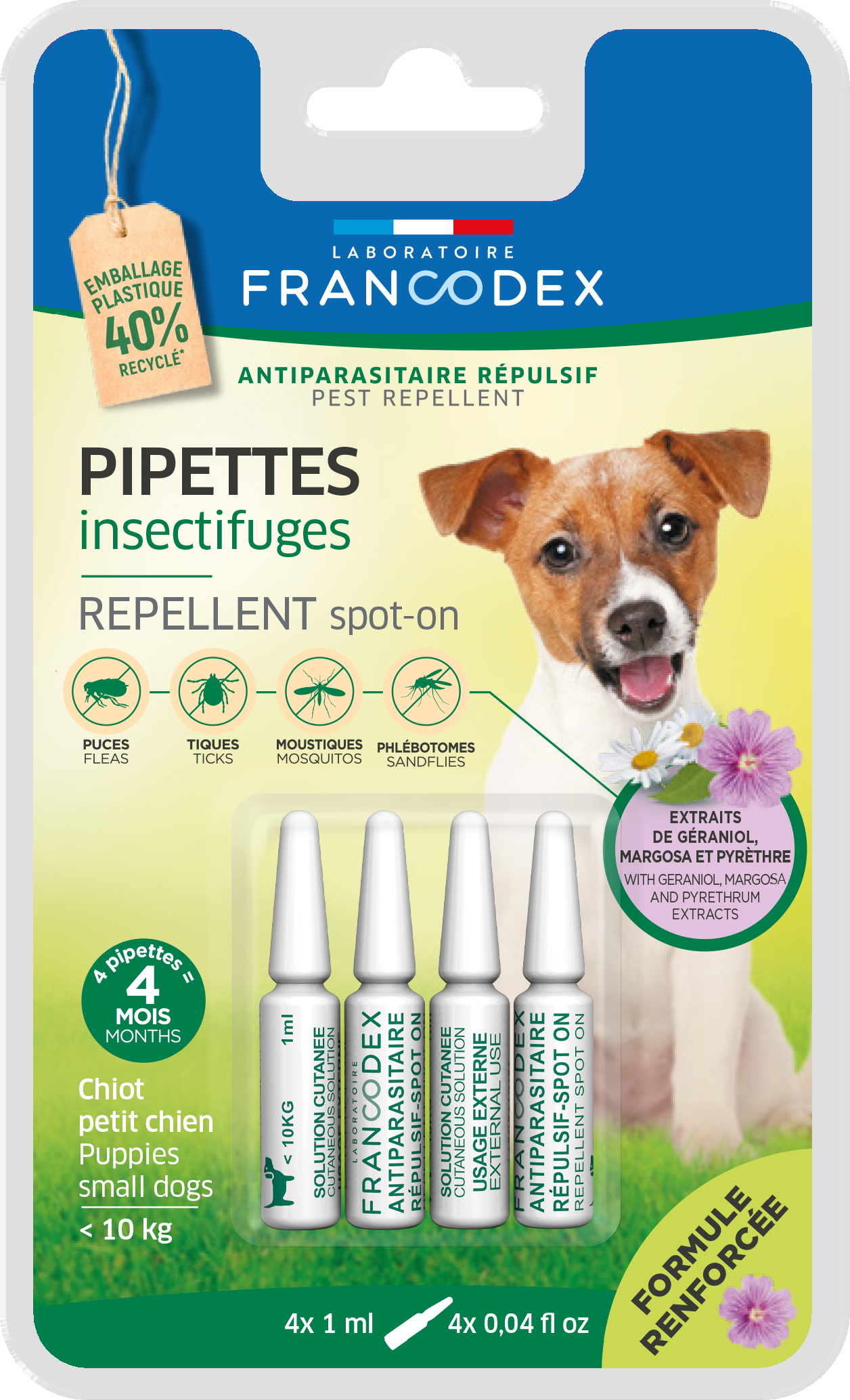 Francodex, Spot On Repelent Geraniol Dog Mini/ Puppy, 4x1 ml