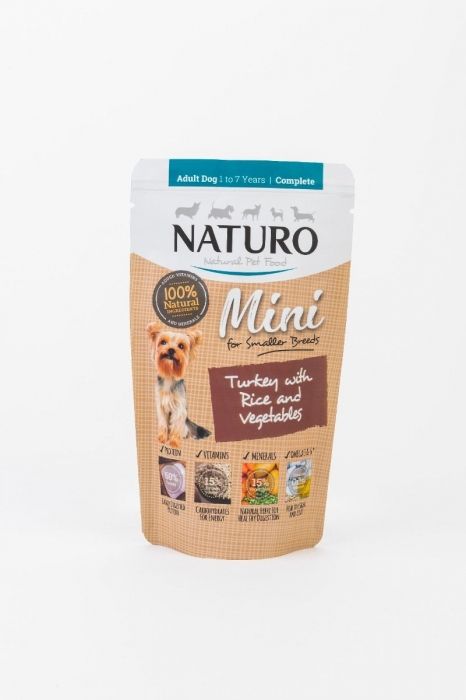 Pouch Naturo Dog Adult Mini cu Carne de Curcan si Orez, 150 g