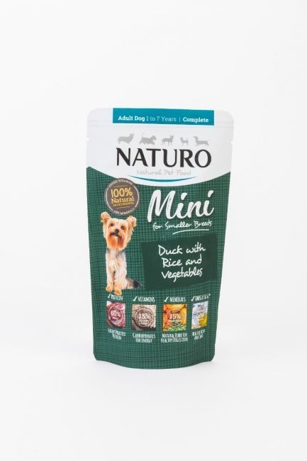 Pouch Naturo Dog Adult Mini cu Carne de Rata si Orez, 150 g